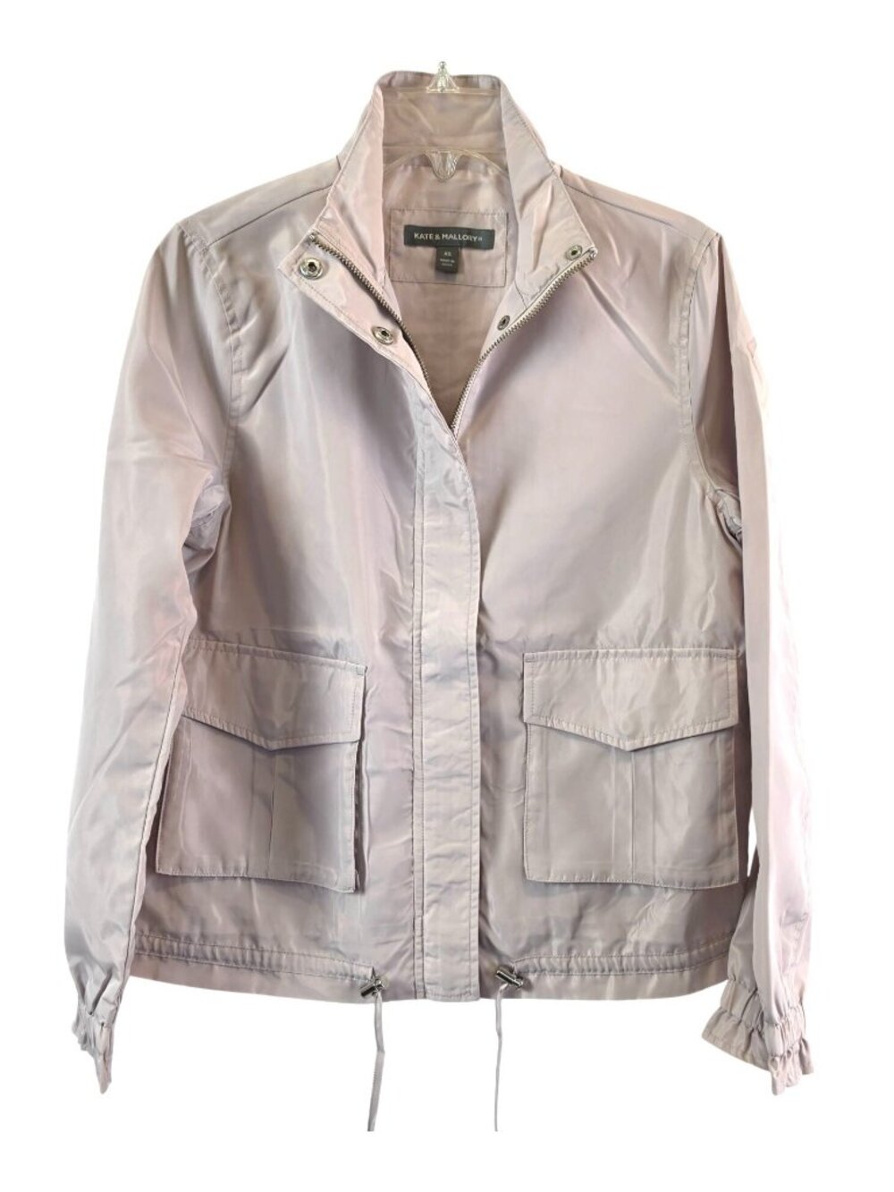 Kate & Mallory Jacket Womens XS Silver Pink Utility Windbreaker Drawstring Hem N